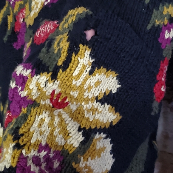Vintage Robin Sinkler sweater woman's M/L cotton blend cardigan floral design - Picture 6 of 7